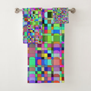 Abstract Squares Shapes Multicolor Pattern Bath Towel Set