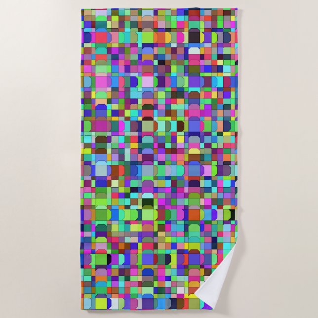 Abstract Squares Shapes Multicolor Pattern Beach Towel (Front)