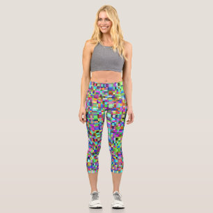 Abstract Squares Shapes Multicolor Pattern Capri Leggings