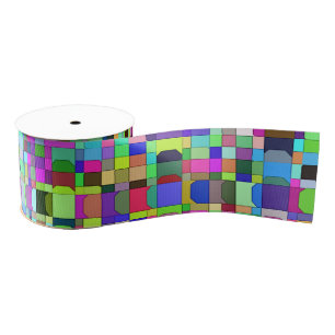 Abstract Squares Shapes Multicolor Pattern Grosgrain Ribbon