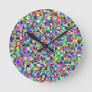 Abstract Squares Shapes Multicolor Pattern Round Clock