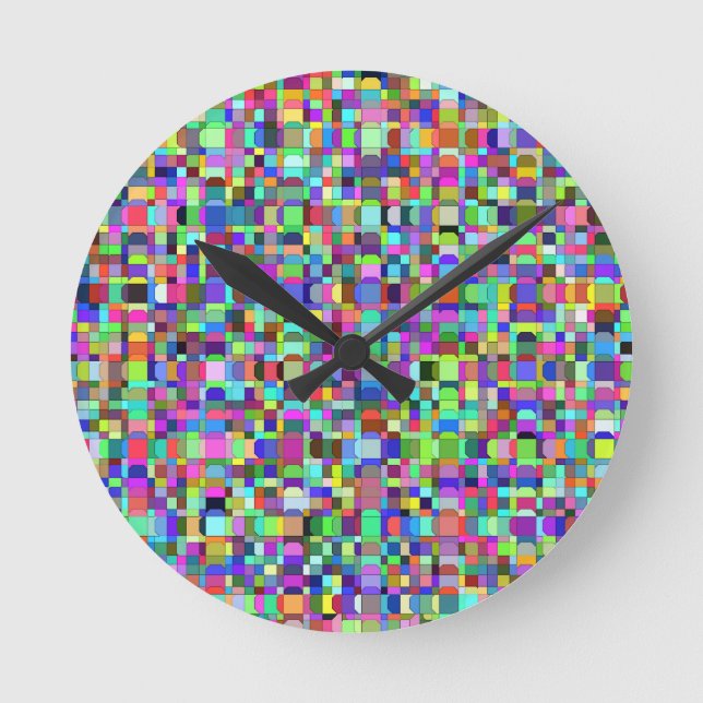 Abstract Squares Shapes Multicolor Pattern Round Clock (Front)