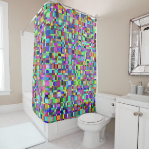 Abstract Squares Shapes Multicolor Pattern Shower Curtain