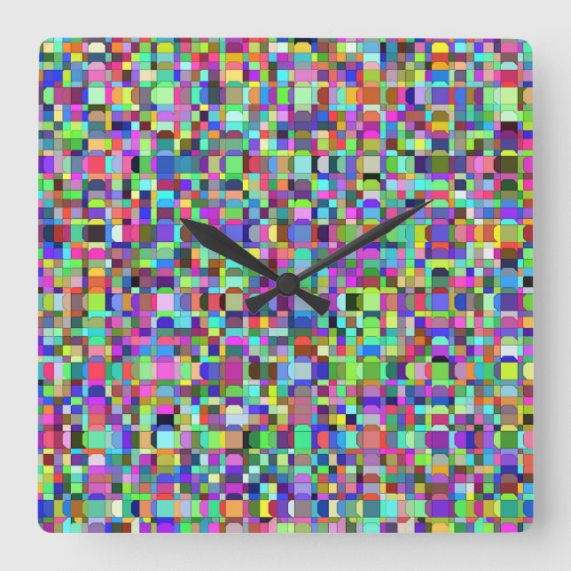 Abstract Squares Shapes Multicolor Pattern Square Wall Clock (Front)