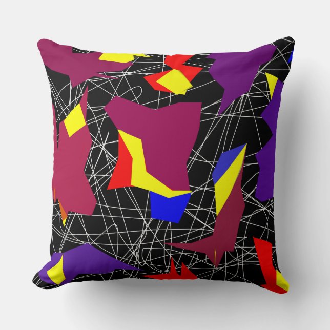 Abstract Squiggles and Different Shapes & Colours Cushion (Front)