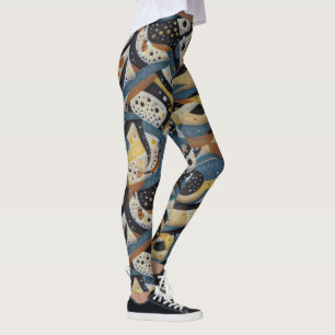 Abstract squiggles, dots, and zigzags pattern leggings