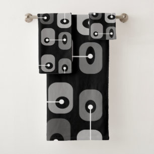 Abstract Squishy Cubes Black Silver Bath Towel Set