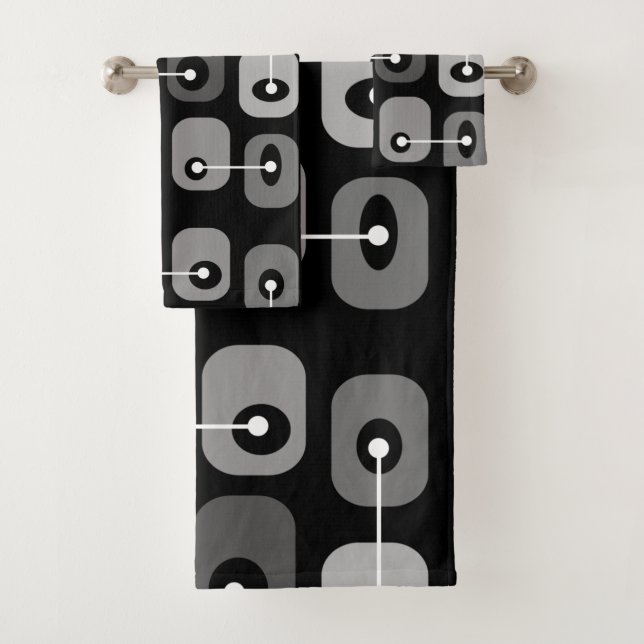 Abstract Squishy Cubes Black Silver Bath Towel Set (Insitu)