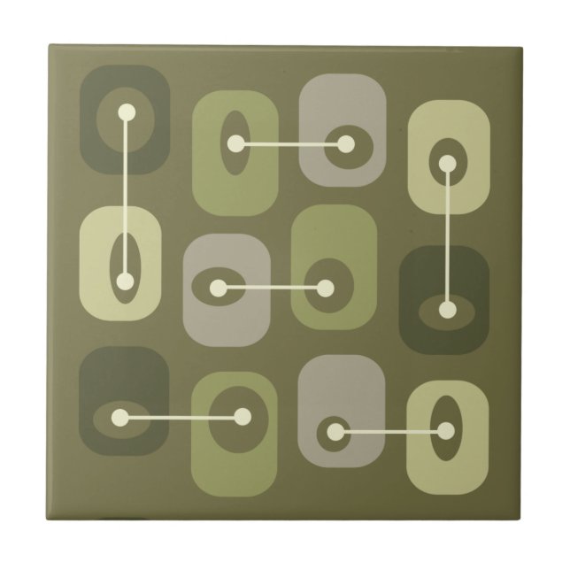 Abstract Squishy Cubes Olive Green Ceramic Tile (Front)