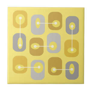 Abstract Squishy Cubes Yellow Grey Ceramic Tile