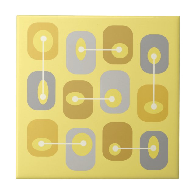 Abstract Squishy Cubes Yellow Grey Ceramic Tile (Front)