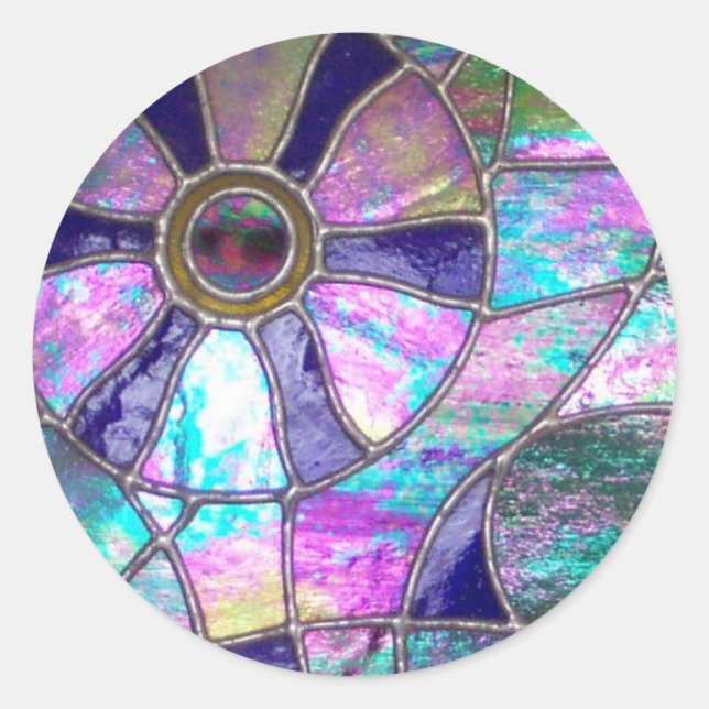 Abstract stained glass Chameleon Eye Classic Round Sticker (Front)