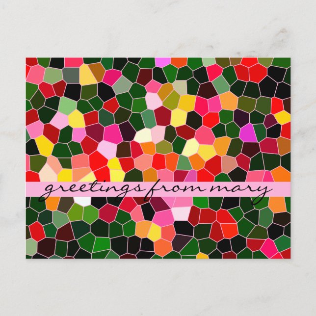Abstract Stained Glass Colourful Green Pink Mosaic Postcard (Front)