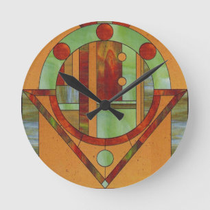 Abstract stained glass design round clock