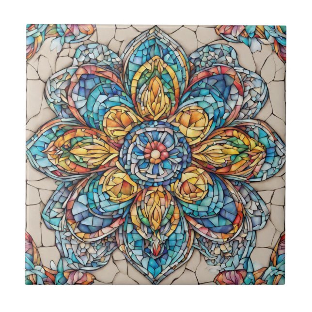 Abstract Stained Glass Flower  Ceramic Tile (Front)