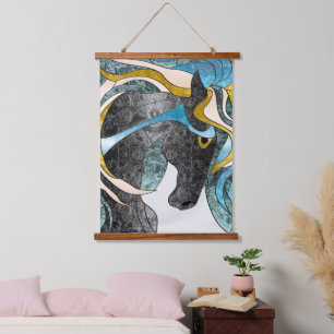 Abstract Stained Glass Horse Art – Modern Equine Hanging Tapestry