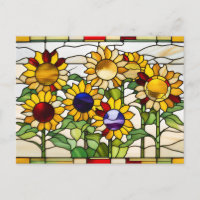 Abstract Stained Glass Sunflowers