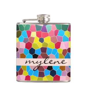 Abstract Stained Glass Vivid Rainbow Candy Mosaic Hip Flask