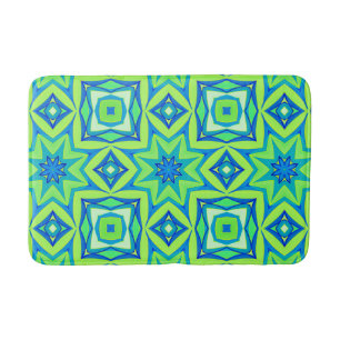 Abstract Star Geometric - Lime Green and Blue  Bath Mat