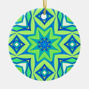Abstract Star Geometric - Lime Green and Blue Ceramic Ornament