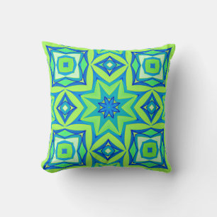 Abstract Star Geometric - Lime Green and Blue  Cushion