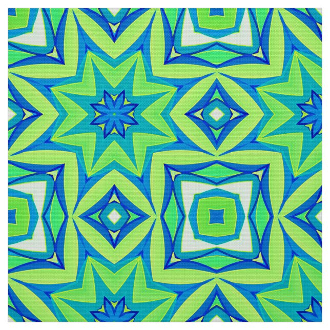 Abstract Star Geometric - Lime Green and Blue  Fabric (Swatch)