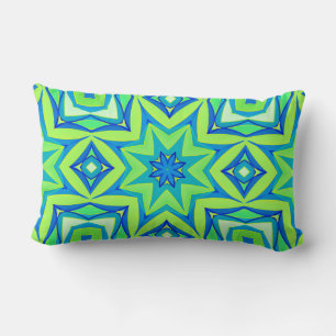 Abstract Star Geometric - Lime Green and Blue  Lumbar Cushion