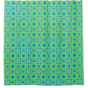 Abstract Star Geometric - Lime Green and Blue  Shower Curtain