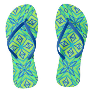 Abstract Star Geometric - Lime Green and Blue Thongs