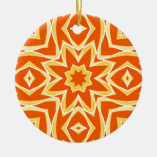 Abstract Star Geometric - Orange and Gold Ceramic Ornament
