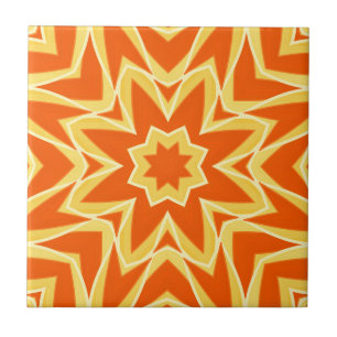 Abstract Star Geometric - Orange and Gold  Ceramic Tile