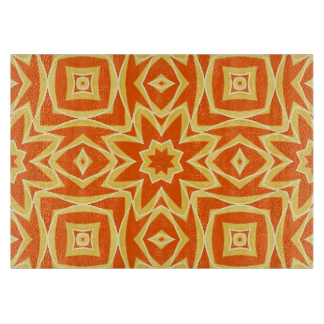Abstract Star Geometric Orange and Gold  Cutting Board (Front)