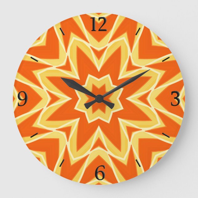 Abstract Star Geometric - Orange and Gold  Large Clock (Front)