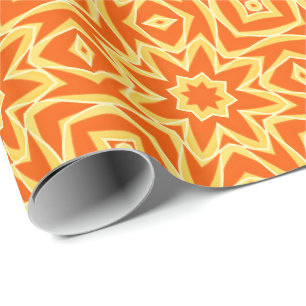 Abstract Star Geometric - Orange and Gold  Wrapping Paper
