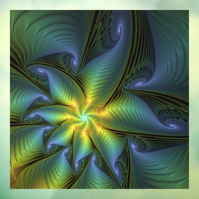 Abstract Star, Shiny Blue Green Golden Fractal Art (Sheet 3)