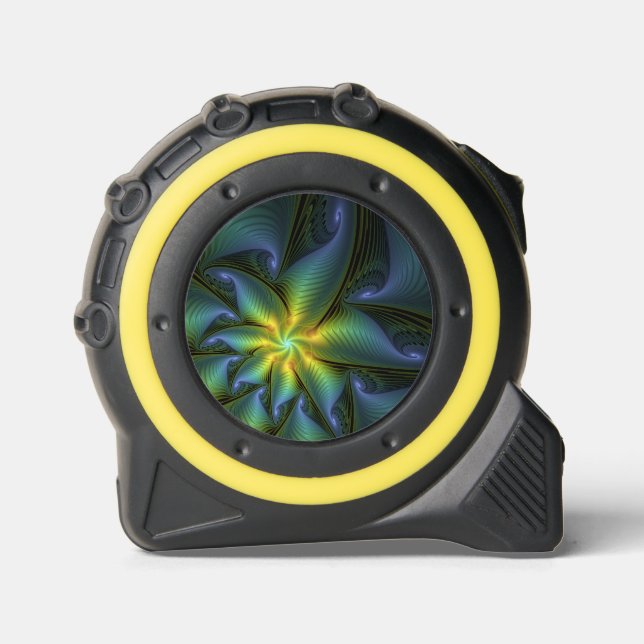 Abstract Star, Shiny Blue Green Golden Fractal Art 1 (Front)