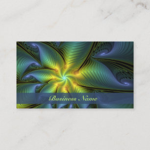 Abstract Star, Shiny Blue Green Golden Fractal Art Business Card