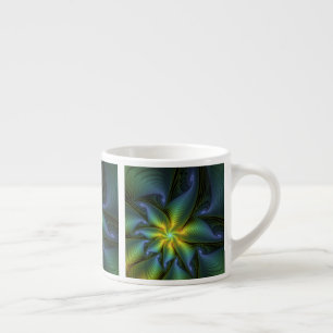 Abstract Star, Shiny Blue Green Golden Fractal Art Espresso Cup