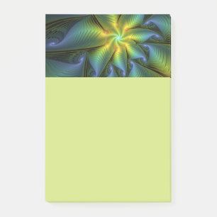 Abstract Star, Shiny Blue Green Golden Fractal Art Post-it Notes
