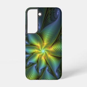 Abstract Star, Shiny Blue Green Golden Fractal Art Samsung Galaxy Case