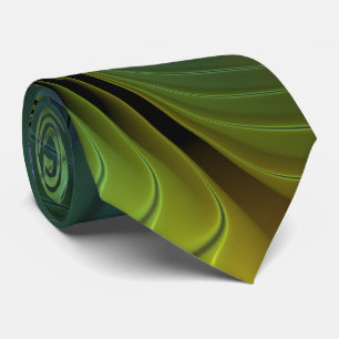 Abstract Star, Shiny Blue Green Golden Fractal Art Tie
