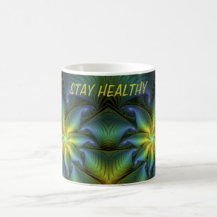 Abstract Star Shiny Blue Green Golden Fractal Text Coffee Mug