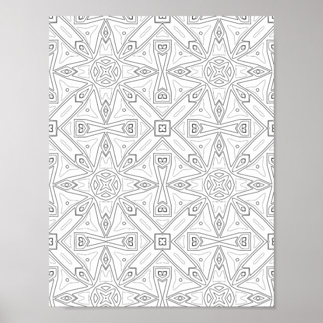 Abstract Star Tile Pattern Colouring Page Design Poster (Front)
