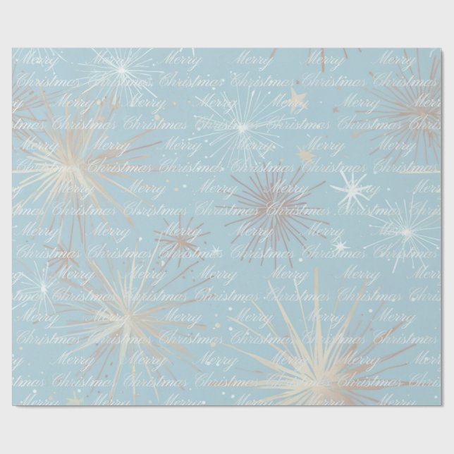 Abstract Starburst Pattern Blue Merry Christmas Wrapping Paper (Flat)