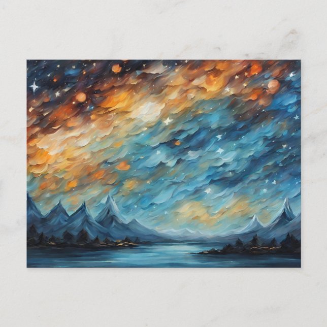 Abstract Starry Night over Mountain Lake  Postcard (Front)