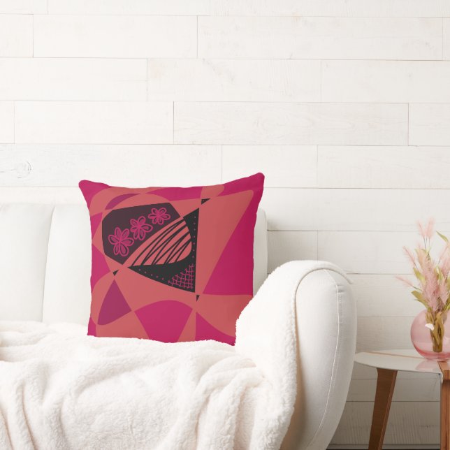 Abstract Stars And Stripes: Black Pink Coral Cushion (Couch)