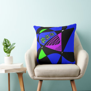 Abstract Stars And Stripes: Blue Magenta Green Cushion