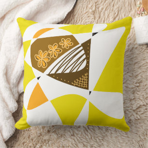 Abstract Stars And Stripes: Brown Orange Mustard Cushion