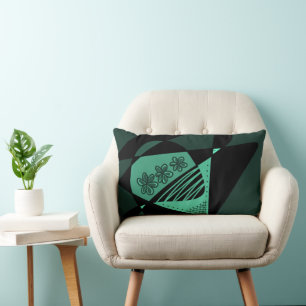 Abstract Stars And Stripes: Dusty Green Teal Black Lumbar Cushion