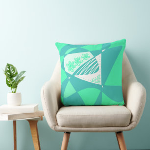 Abstract Stars And Stripes: Green Teal White  Cushion